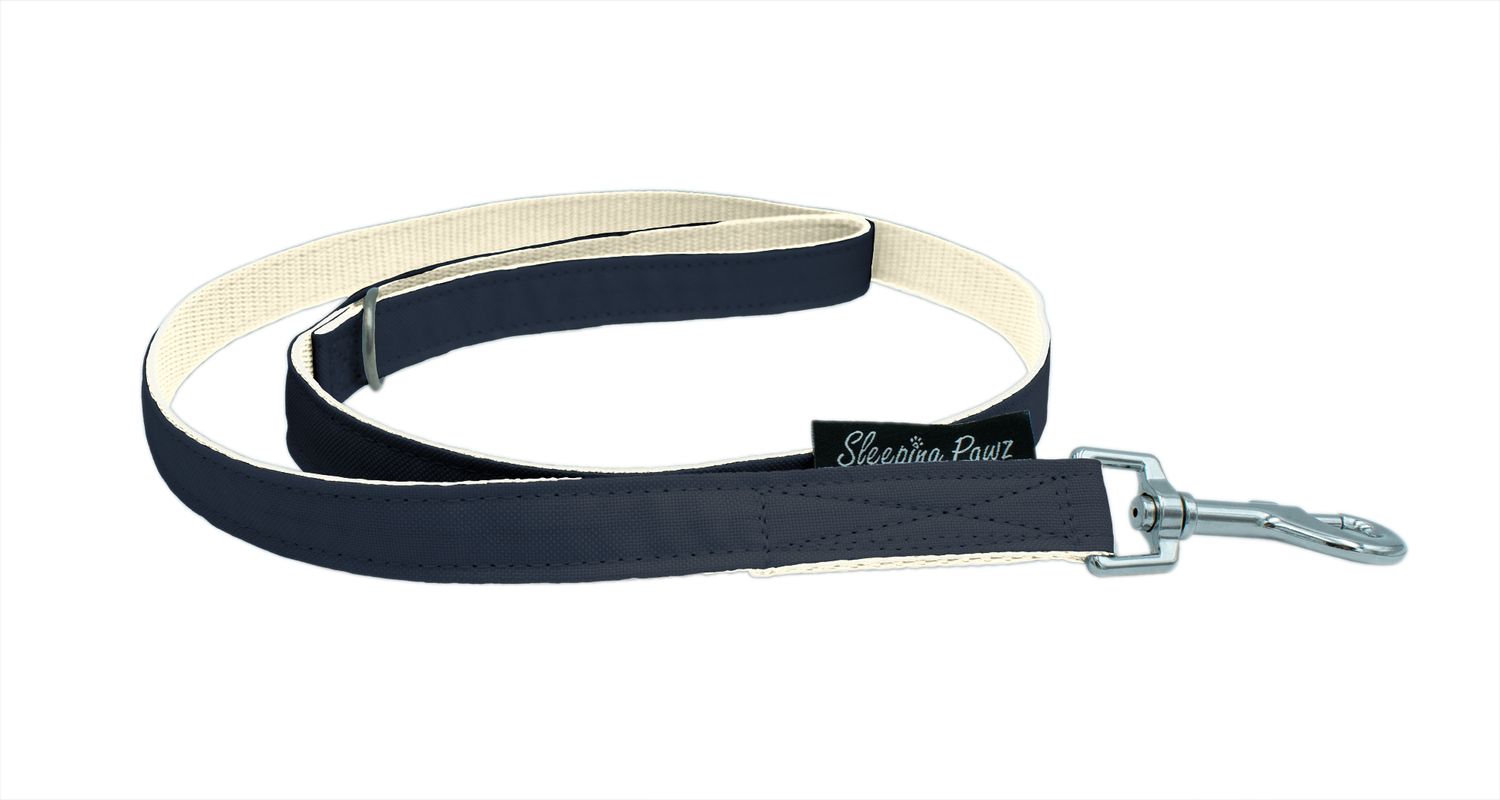 Gurtbandleine Kombi mit fester Handschlaufe Konfigurator Unistoffe, Gurtbandfarbe: Beige, Unistoffe: Navy Dunkelblau, Karabiner: Edelstahl