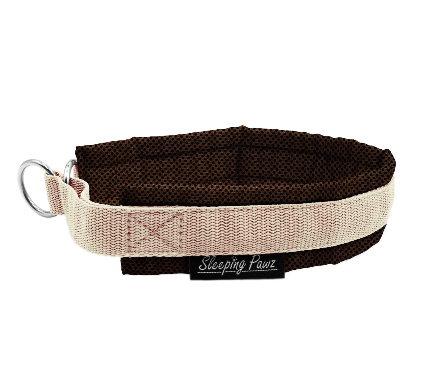 Zugstopp Halsband Konfigurator Airmesh, Airmeshfarben: Braun, Gurtbandfarbe: Beige, Beschläge: Edelstahl