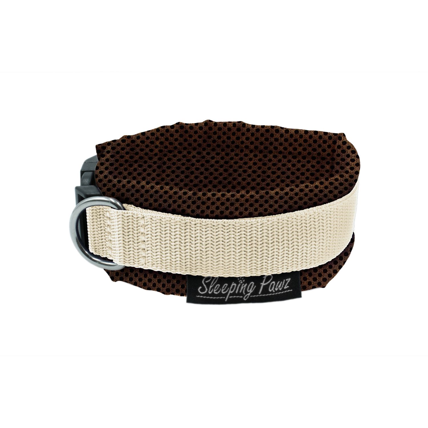 Halsband Konfigurator Airmesh, Airmeshfarben: Braun, Gurtbandfarbe: Beige, Beschläge: Edelstahl