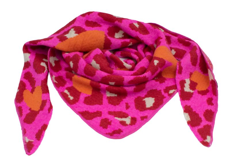 Dreiecksschal - Pink Leo/ Orangene Herzen