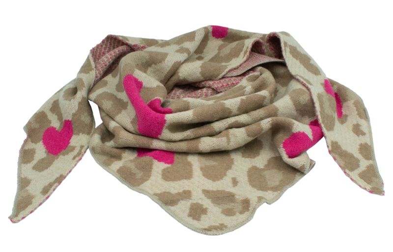 Dreiecksschal - Beige Leo/ Pinke Herzen
