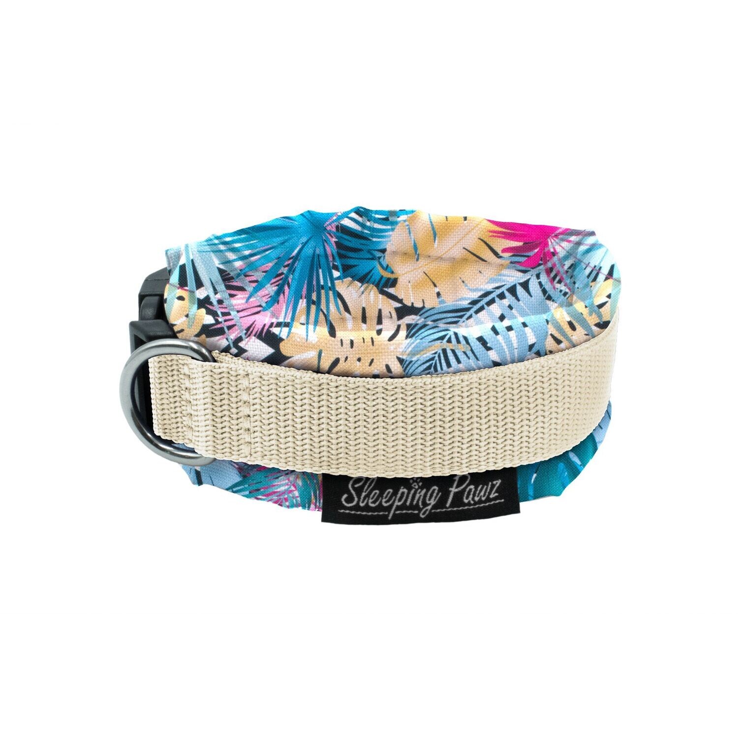 Halsband Konfigurator Musterstoffe Halsband Konfigurator Musterstoffe, Gurtbandfarbe: Beige, Musterstoffe: Bahamas, Beschläge: Edelstahl