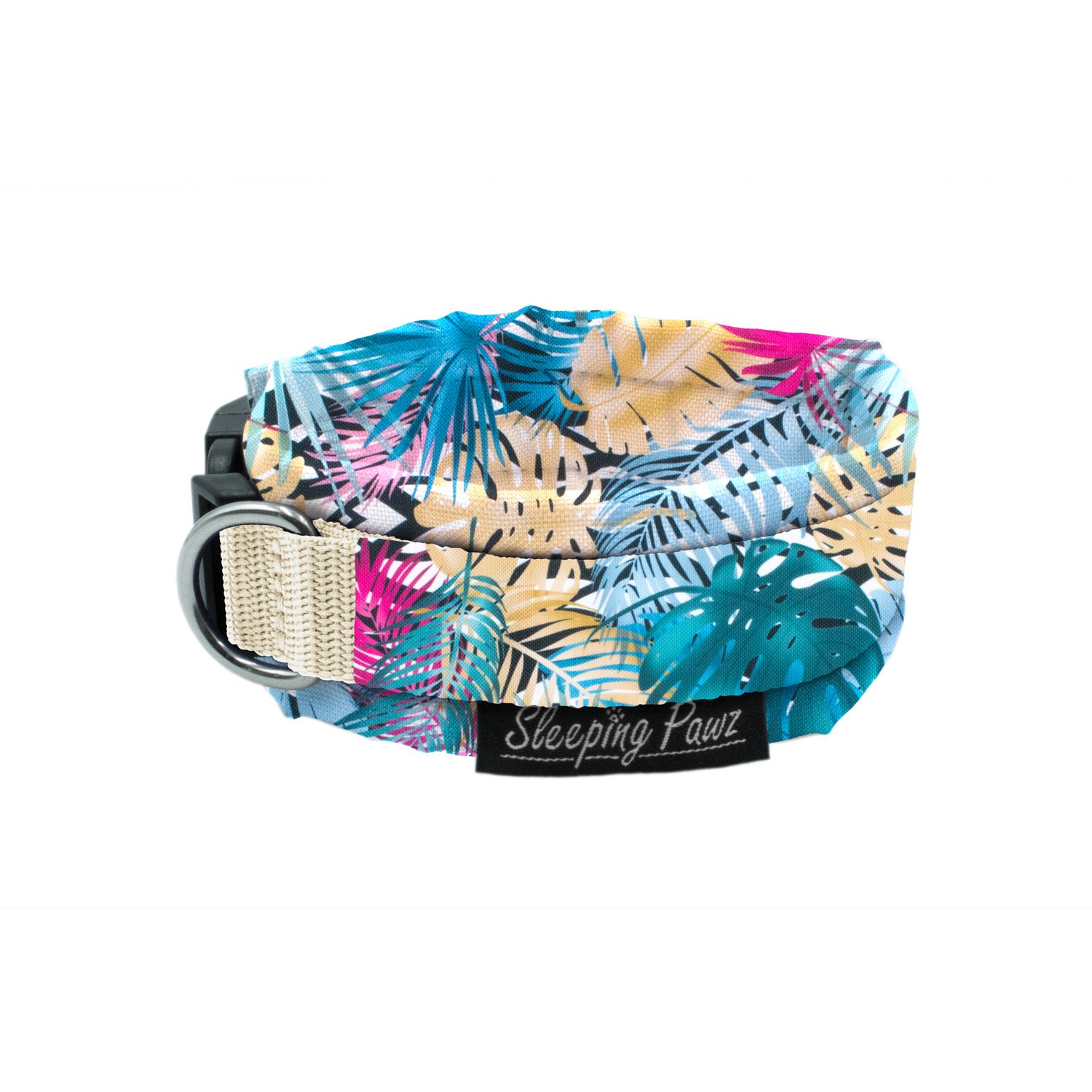 Halsband Konfigurator Musterstoffe - Verzierung, Gurtbandfarbe: Beige, Musterstoffe: Bahamas, Beschläge: Edelstahl
