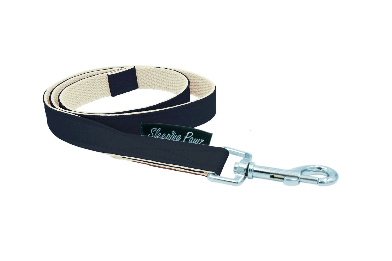 Gurtbandleine Kombi Hausleine /Trainingsleine Konfigurator Unistoffe, Unistoffe: Navy Dunkelblau, Gurtbandfarbe: Beige, Karabiner: Edelstahl