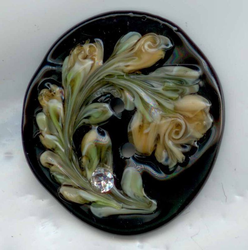 2019 Fabor Button, Black Glass Lampwork