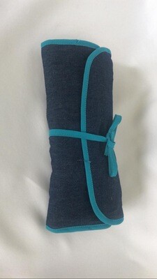JOYERO MEDIANO EN TELA DE JEANS CON RIBETE TURQUESA