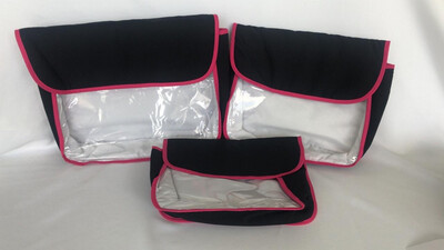 SET DE 3 PIEZAS EN TELA DE JEANS CON RIBETE FUCSIA