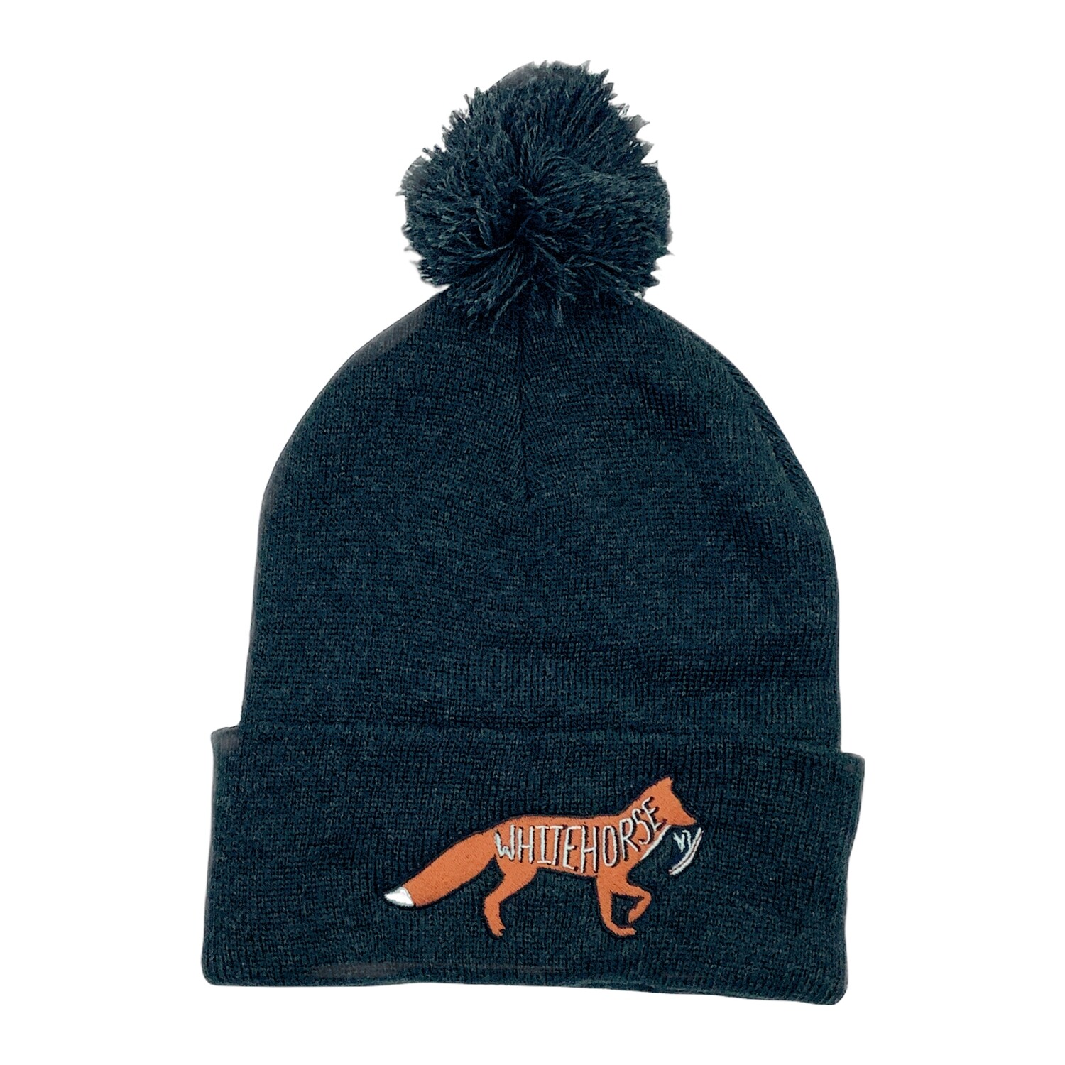 Cuff Pom Pom Fox&amp;Shoe Toque - Charcoal