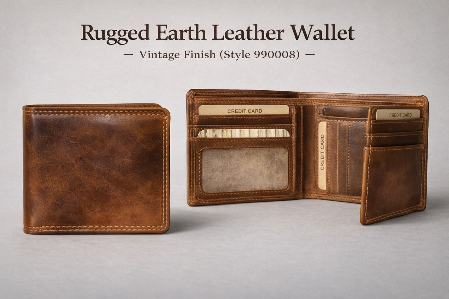 Rugged Earth Leather Wallet – Vintage Finish (Style 990008)
