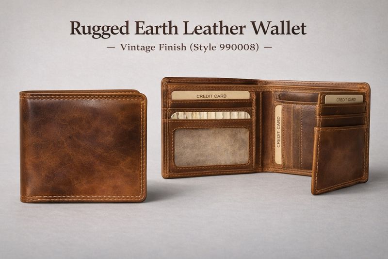 Rugged Earth Leather Wallet – Vintage Finish (Style 990008)