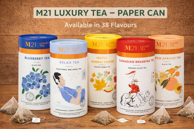 M21 Luxury Tea — Paper Can (12 or 24 Pyramid Tea Bags)