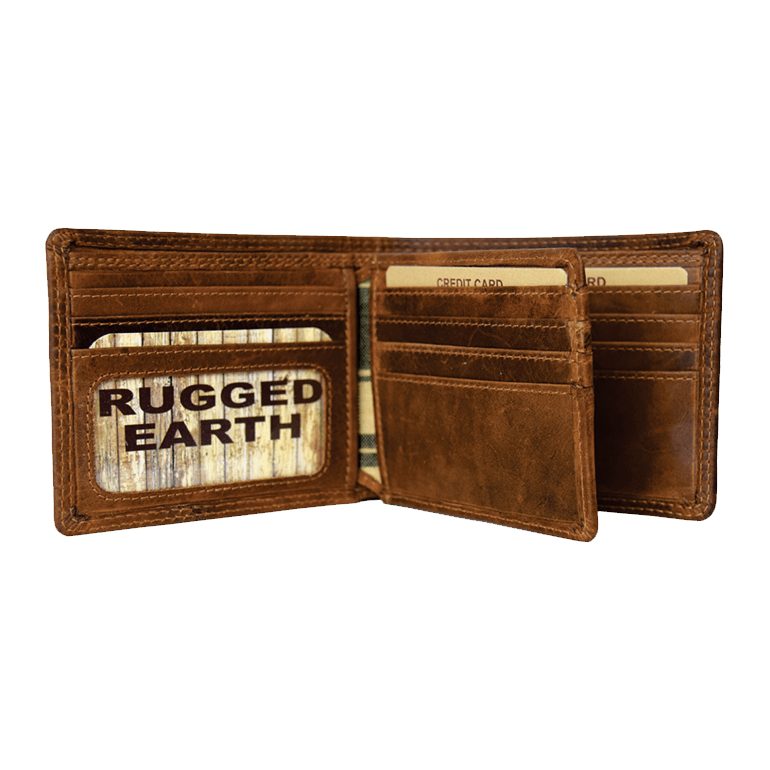 Brown Leather Billfold Wallet, Style 990011, Rugged Earth
