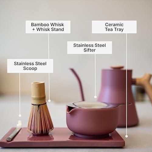 Fellow Matcha Set, Complete Matcha Tea Kit with Ceramic Bowl, Bamboo Whisk &amp; Stand, Stainless Steel Spoon, Sifter, &amp; Tea Tray