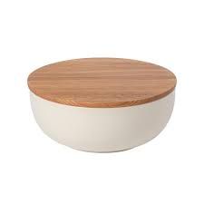 Serving Bowl w/ Oak Lid Vanilla - Pacifica  - Casafina