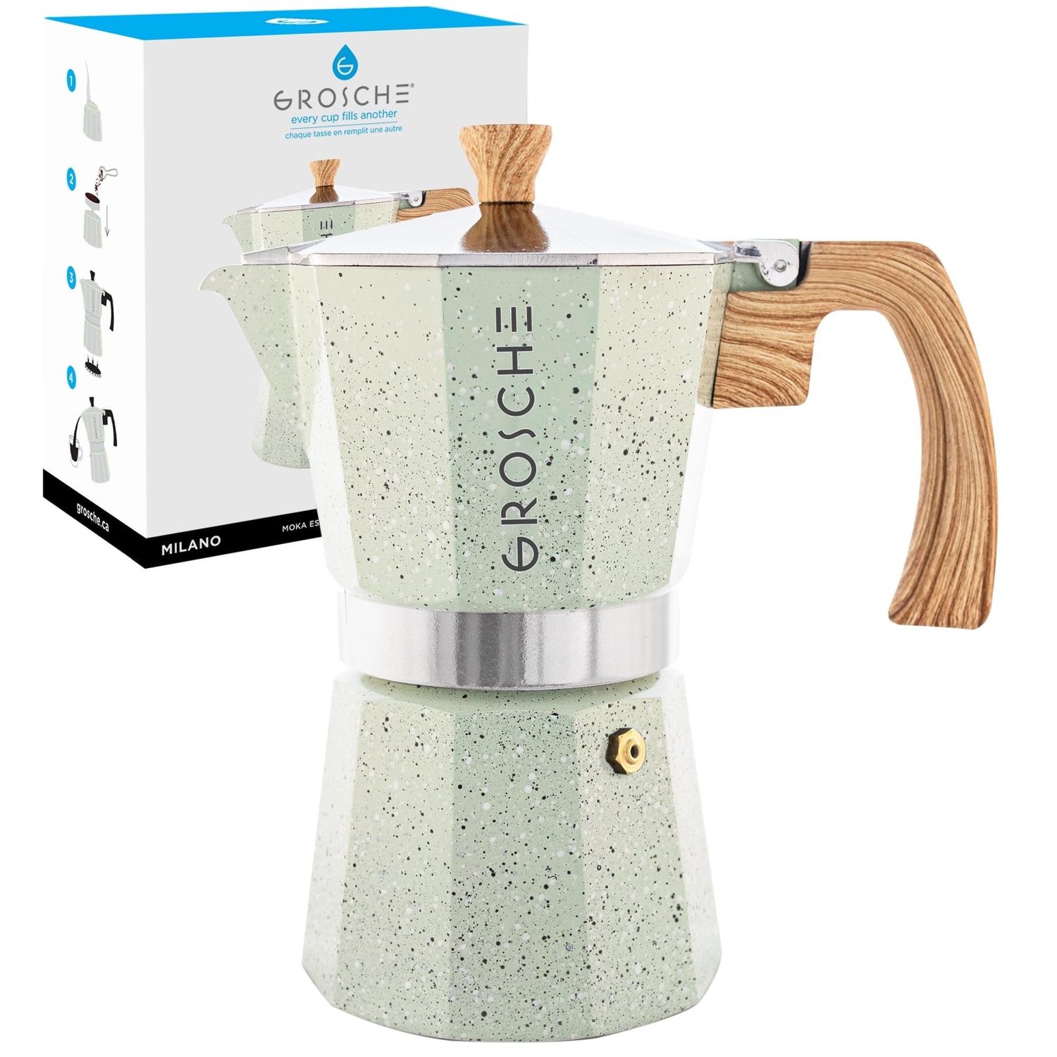 Grosche Milano Stone Stovetop Espresso Maker Moka Pot 6 Cup - Mint Green, name: Mint Green