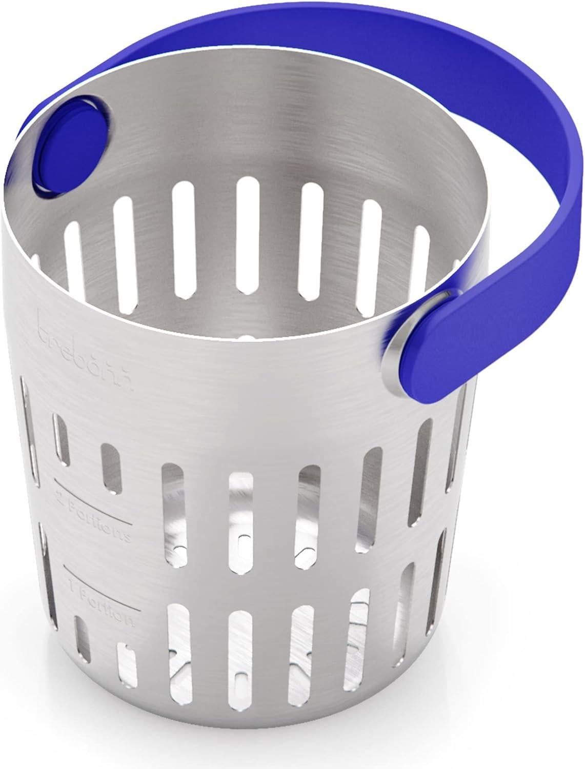 Trebonn, Cookin'Pod Pro, Stainless Steel Double Portion Slotted Colander for Pasta and Vegetables, Everyday Use, Blue