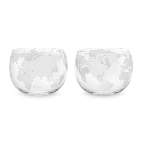 Final Touch ReVolve Globe Glass - Set of 2 Lead-Free Crystal Glasses with World Map Decal - Revolving Design for Any Beverage, Elegant Drinkware for Cocktails, Mocktails, and More (LFG5172)