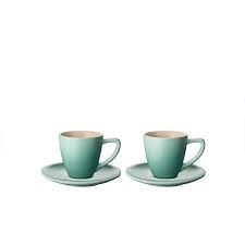 Minimalist Espresso Cups &amp; Saucers - Set/2- Sage - Le Creuset