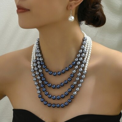 Stunning luxurious 4 layered pearl necklace with earrings