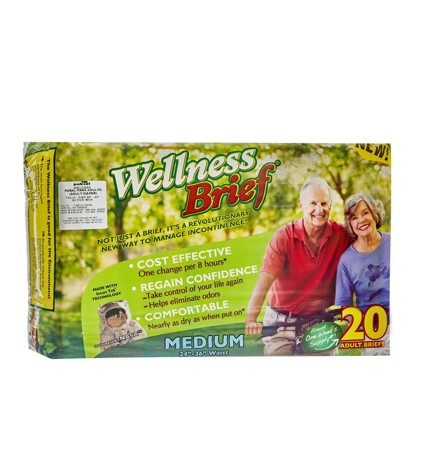 Pañal para Adulto Wellness – Bolsa con 20 Unidades | Alta Absorción, Talla: Pañal Wellness Talla Medium
