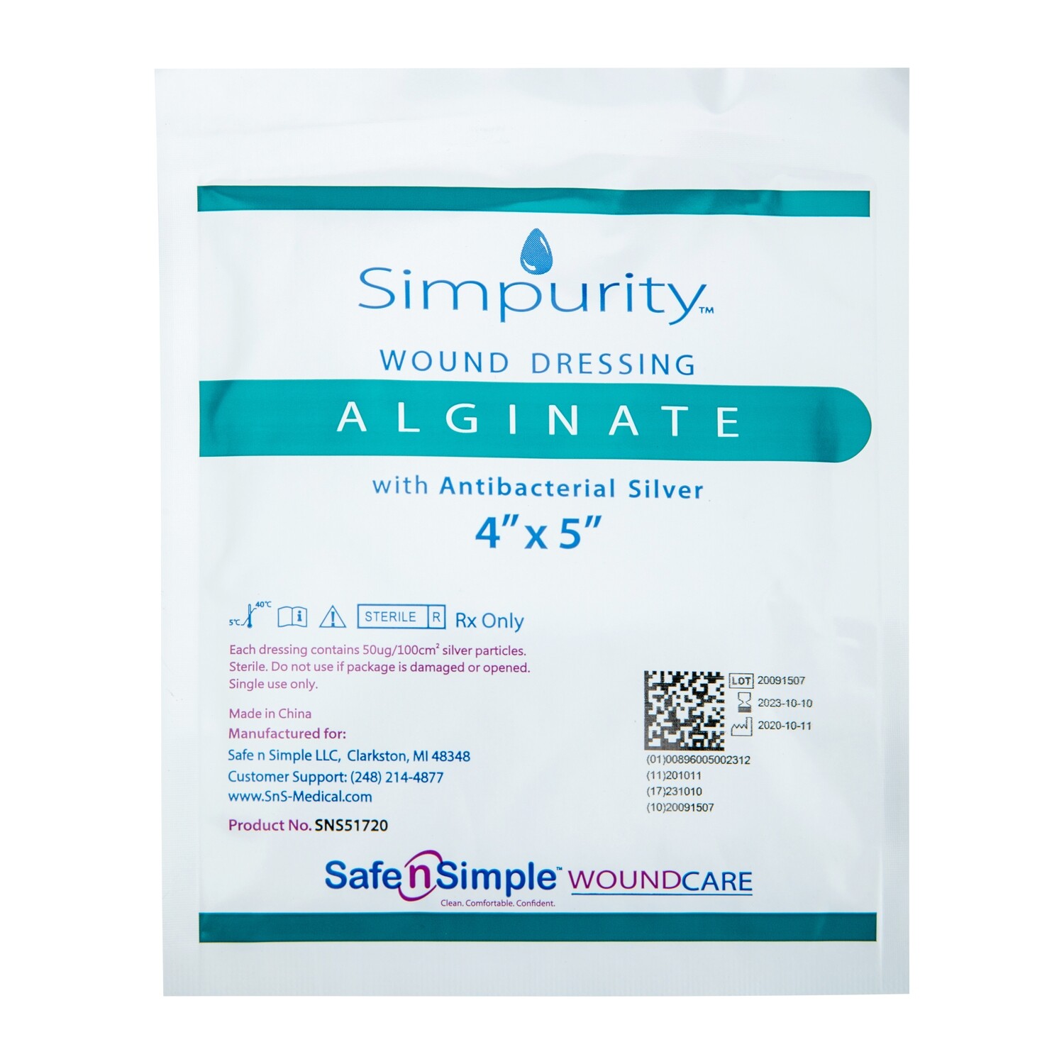 Gasa Con Alginato Con Plata   4" X 5"