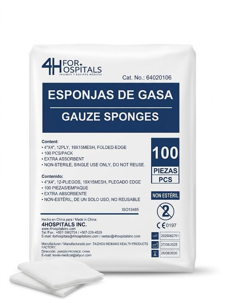 Gasa No Estéril 4x4 Pulgadas - 12 Capas (12 Ply)