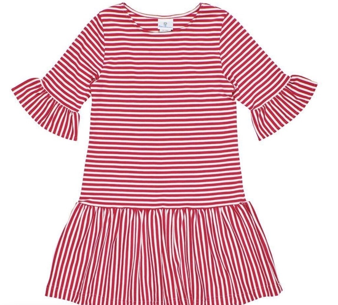 Stripe Knit Dress w Shirred Skirt