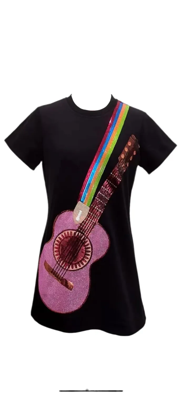 QOS Black Guitar Tee Dress