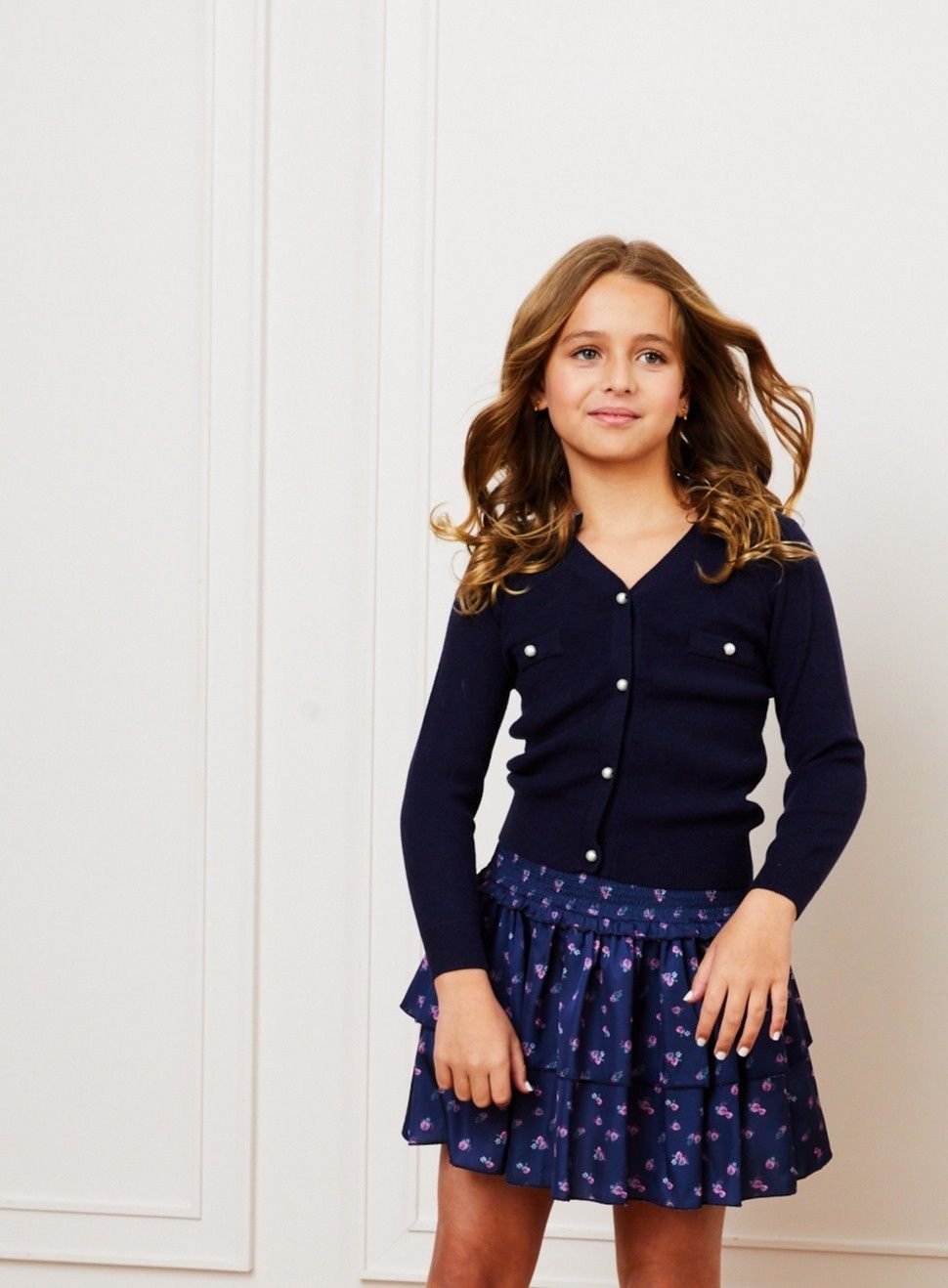 Mickey Cardigan w/Pearl Buttons-Navy