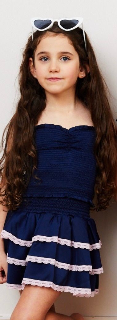 Gemma Satin Skirt-Navy w/Pink Lace