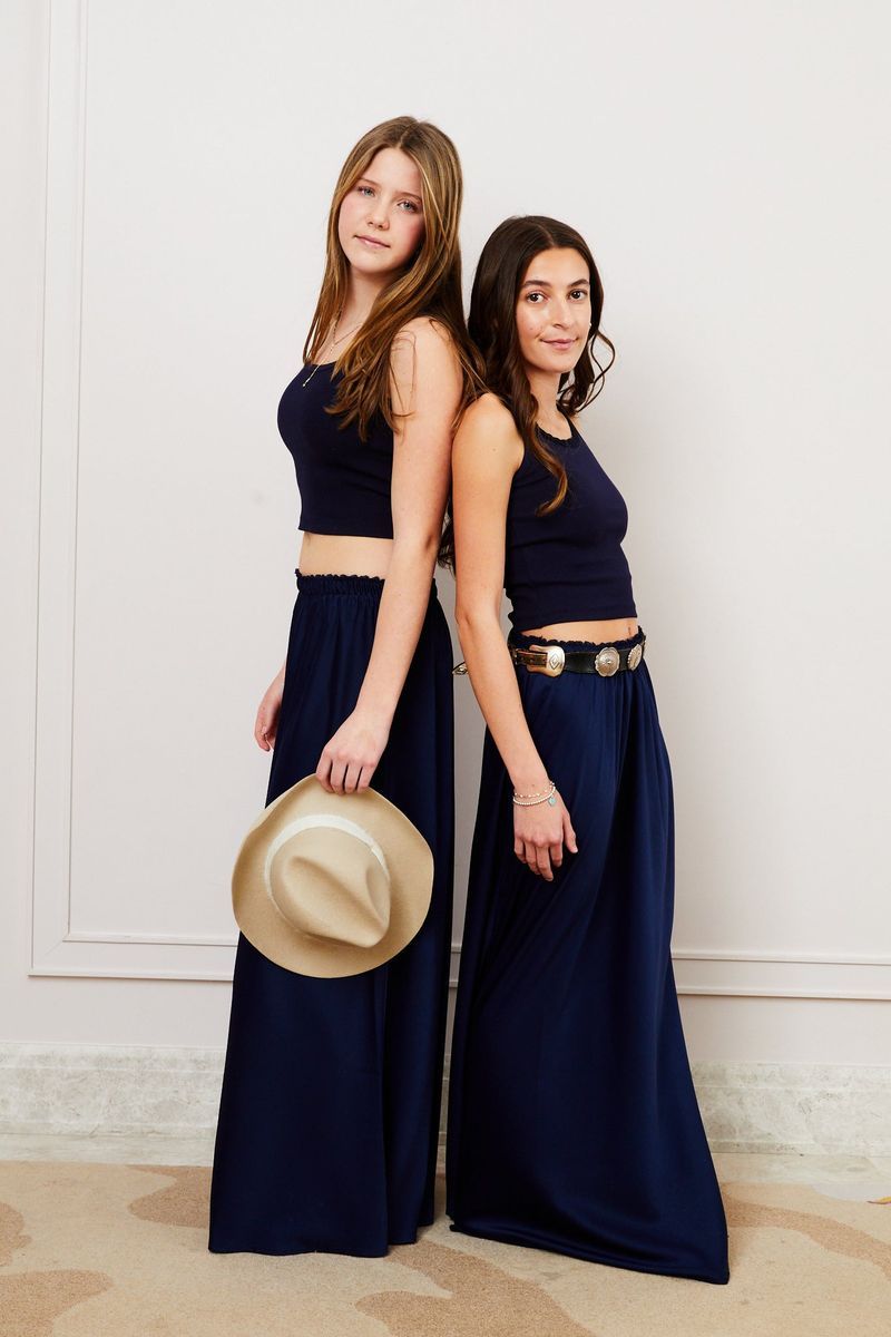 Joey Satin Maxi Skirt-Navy