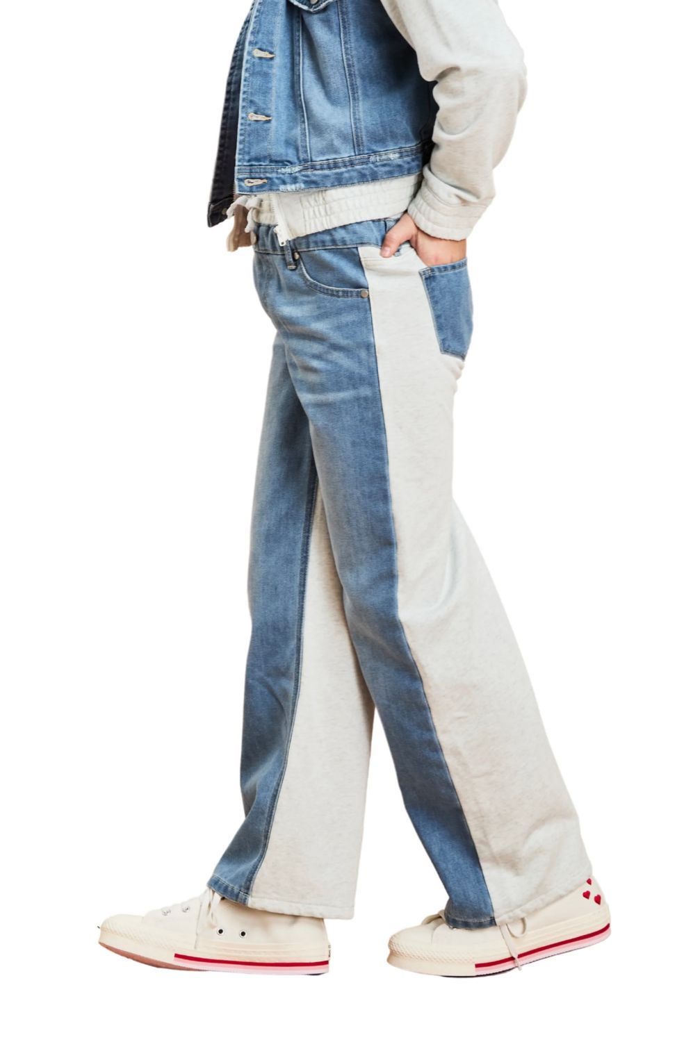 Wide Leg Pull On Denim-Indigo/Gray