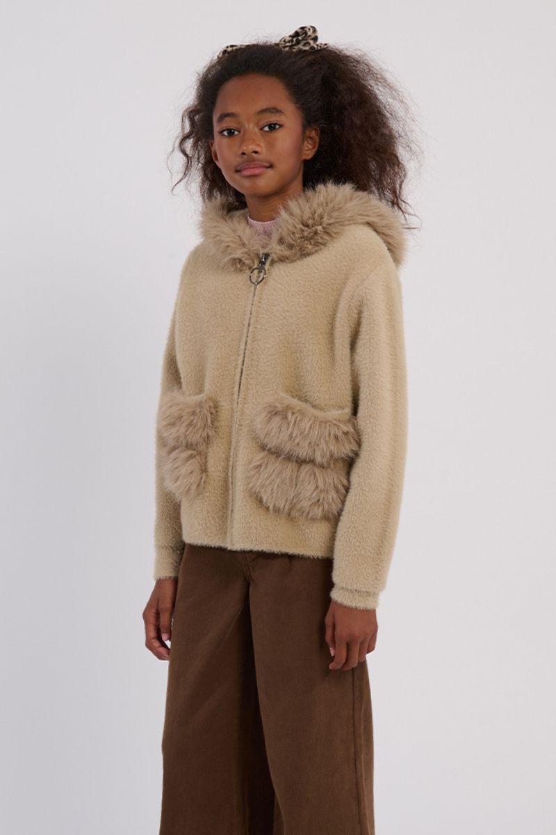 Molly B Cardigan- Beige w/Fur