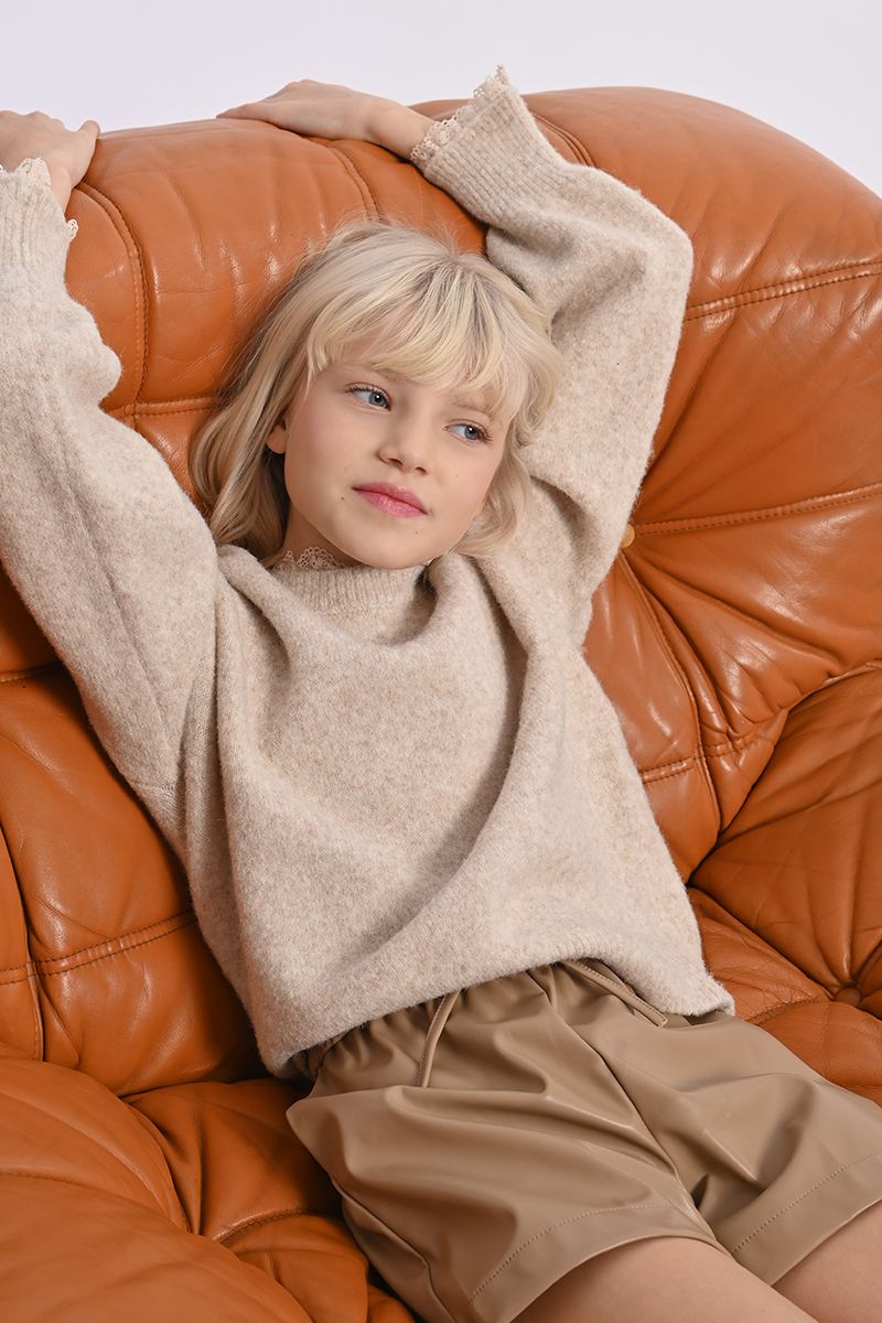 Molly B Beige Sweater w/ Crochet Sleeves