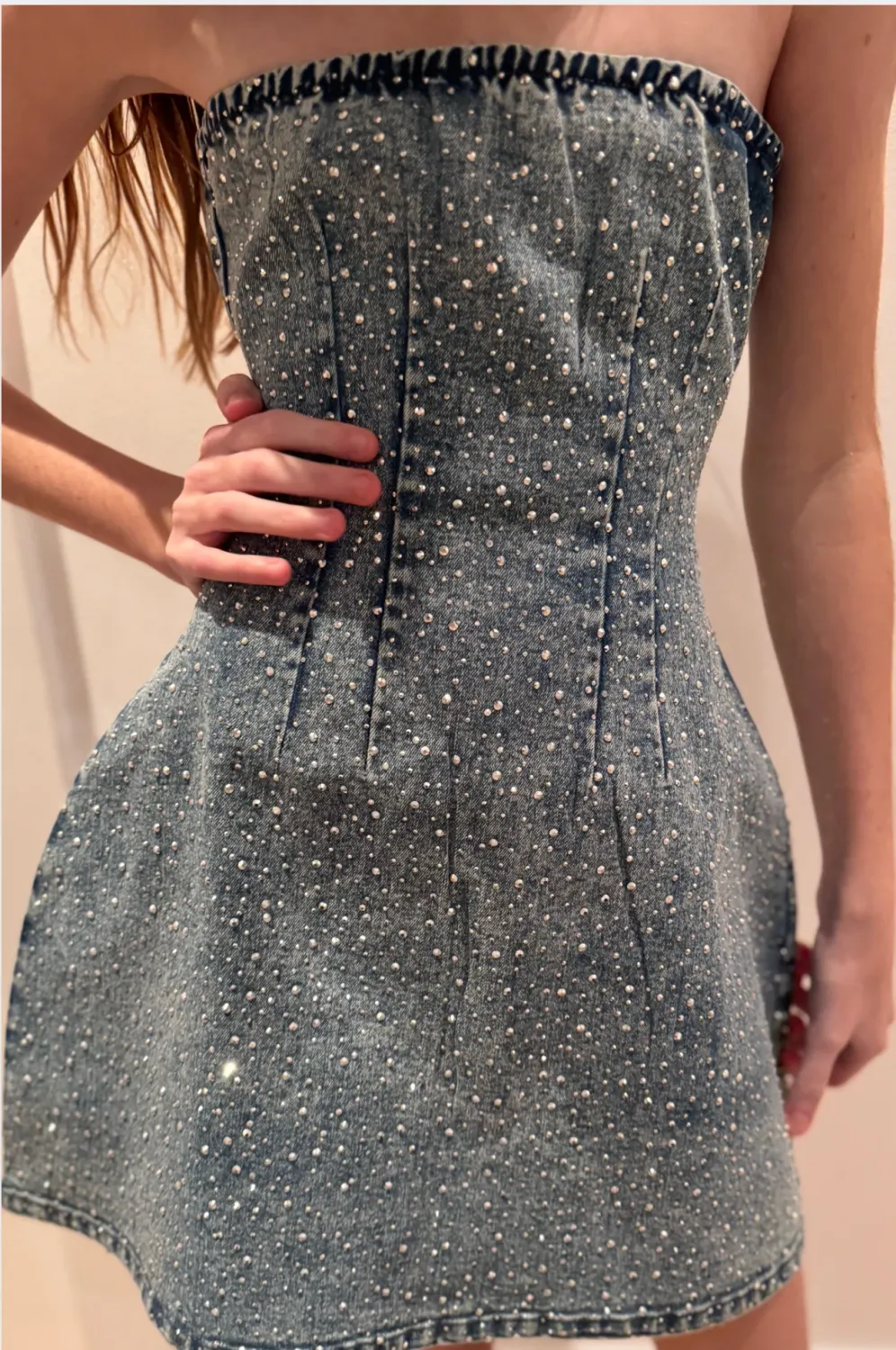 Denim Studded Crystal Dress