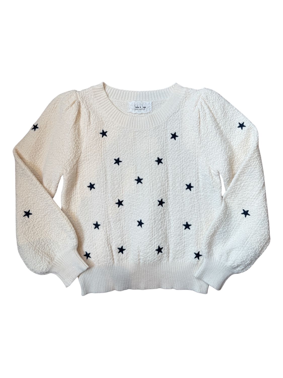 Tween Star Emb Sweater-Cream/Navy
