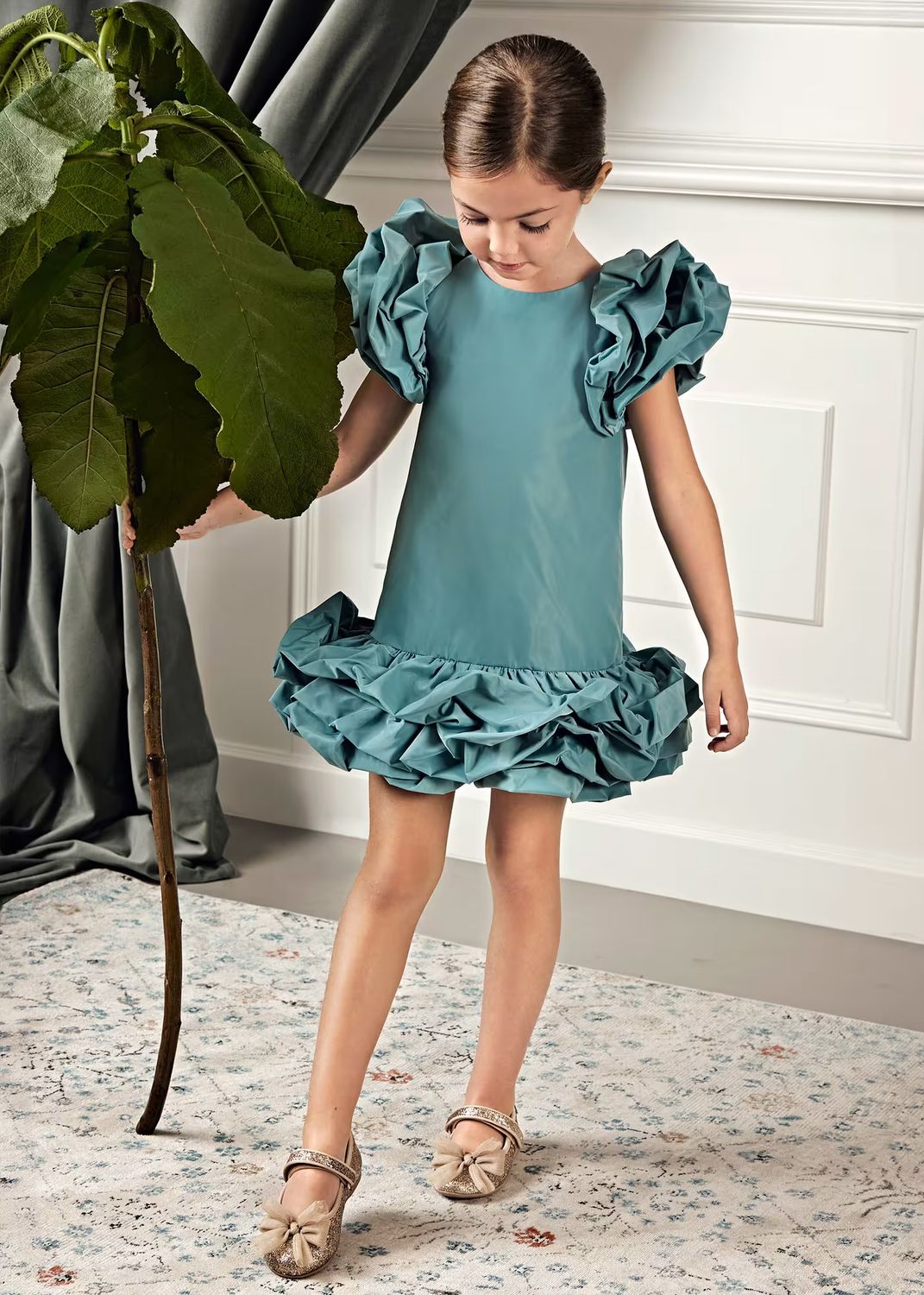 Abel &amp; Lula Teal Taffeta Dress 