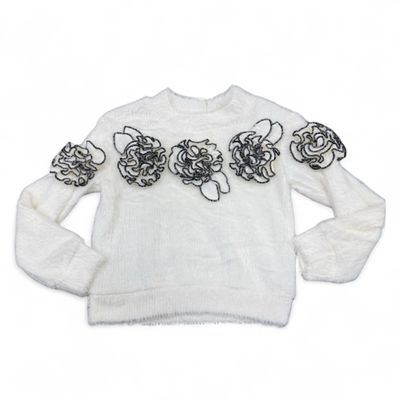 Rosette Fuzzy Knit Sweater