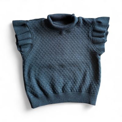 Knit Ruffle Sleeve Top-Black