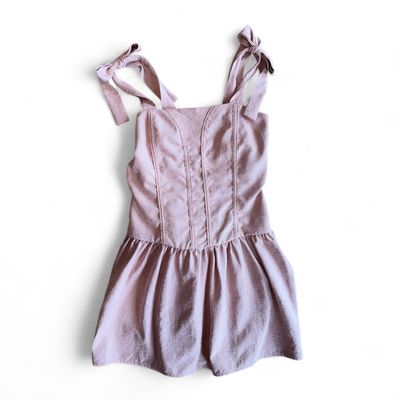 Tie Straps Ruffle Dress-Pink