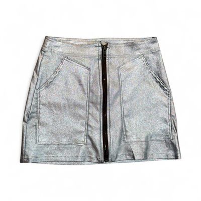 Metallic Faux Leather Skirt-Blue