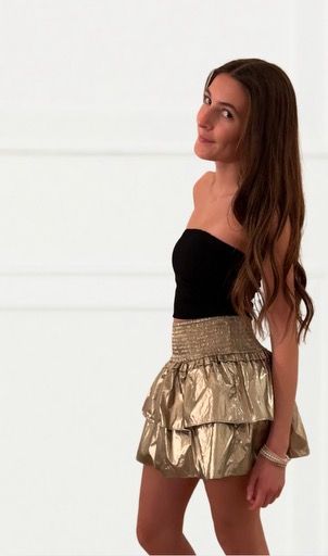 Farrah Lame Ruffle Skirt-Gold