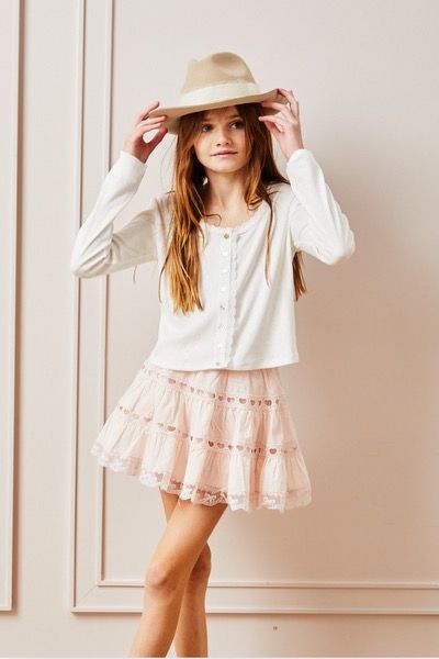 Sofia Heart Bow Lace Skirt-Pale Pink