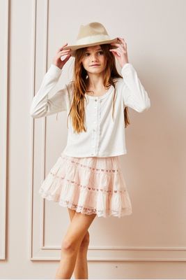 Sofia Heart Bow Lace Skirt-Pale Pink