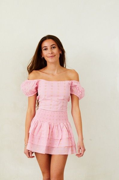 Noa Lurex Heart Tie Back Top-Ballet Pink