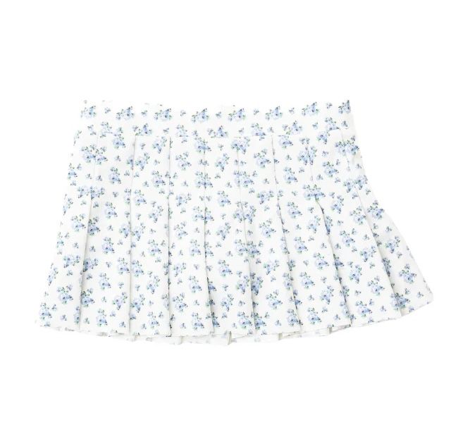 Cottage Blue Floral Pleated Skort