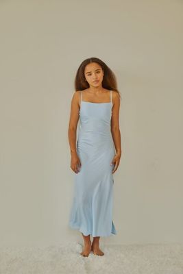 Charlotte Pastel Blue Long Satin Dress