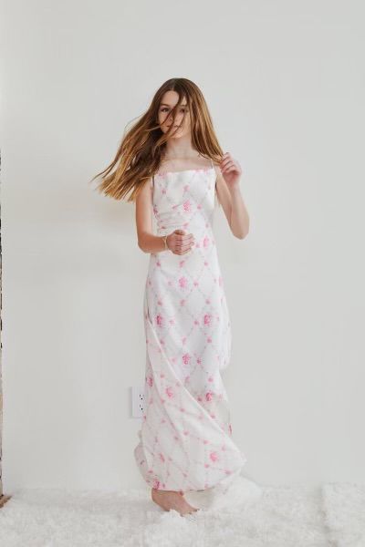 Charlotte Vintage Rose Long Satin Dress