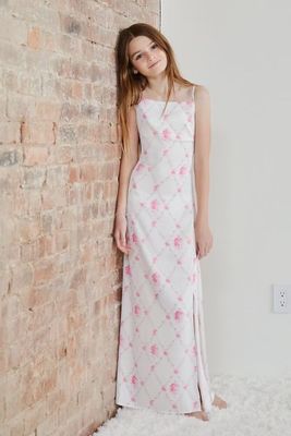 Charlotte Vintage Rose Long Satin Dress