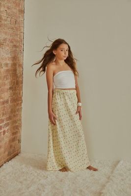 Joey Pastel Yellow Ditsy Satin Maxi